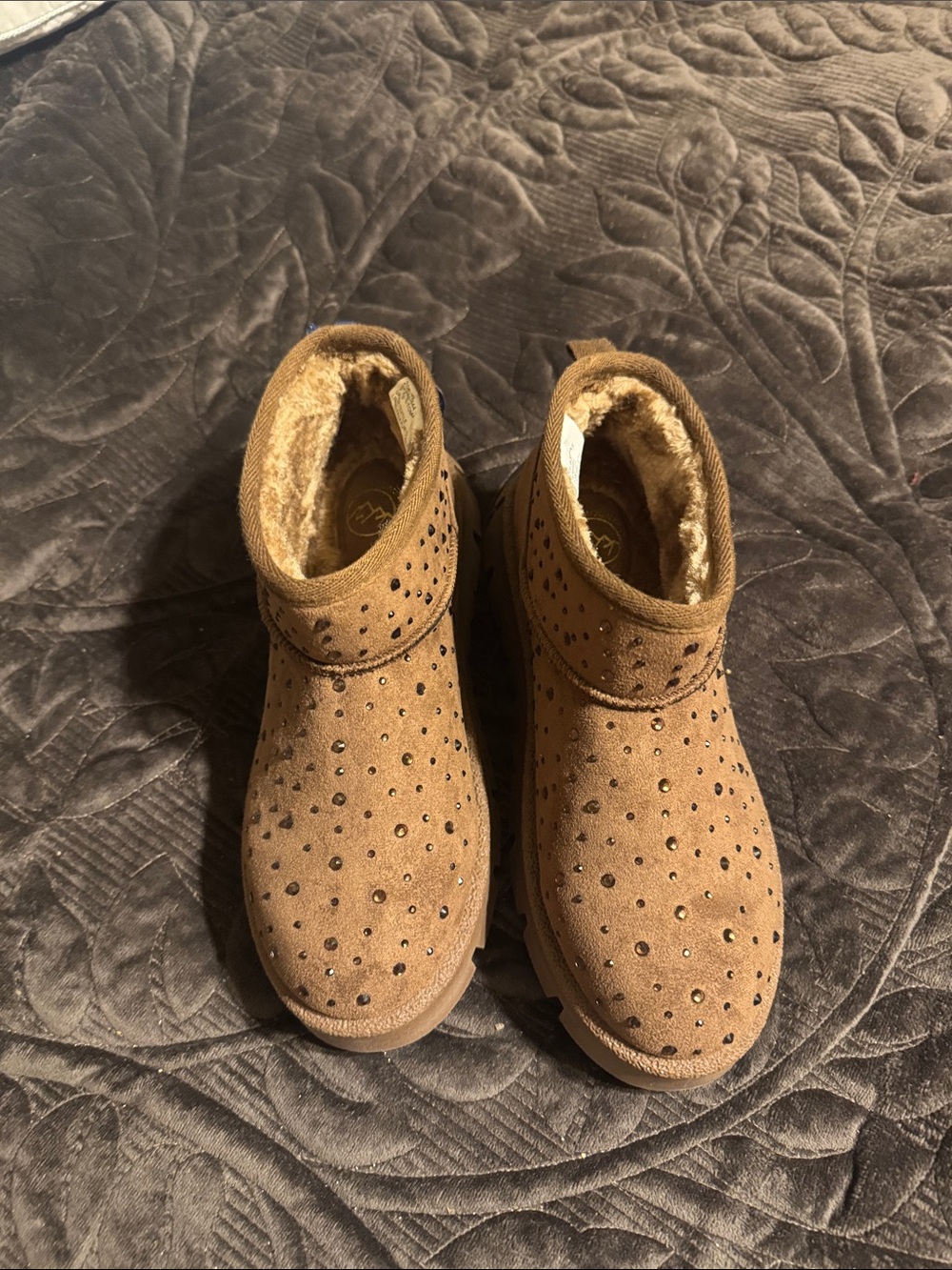 White Mountain womens chocolate brown Faux-Suede Ankle Booties with Stud Accents